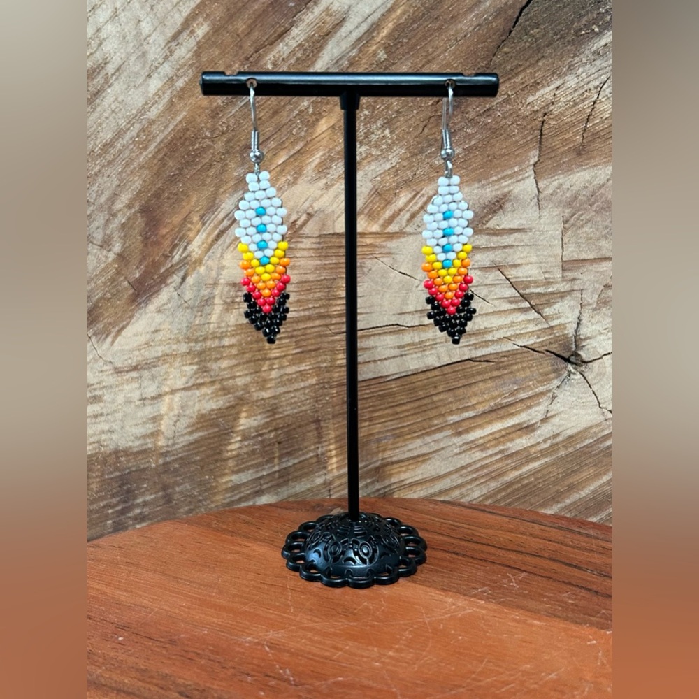 Native American Feather Earrings Beaded